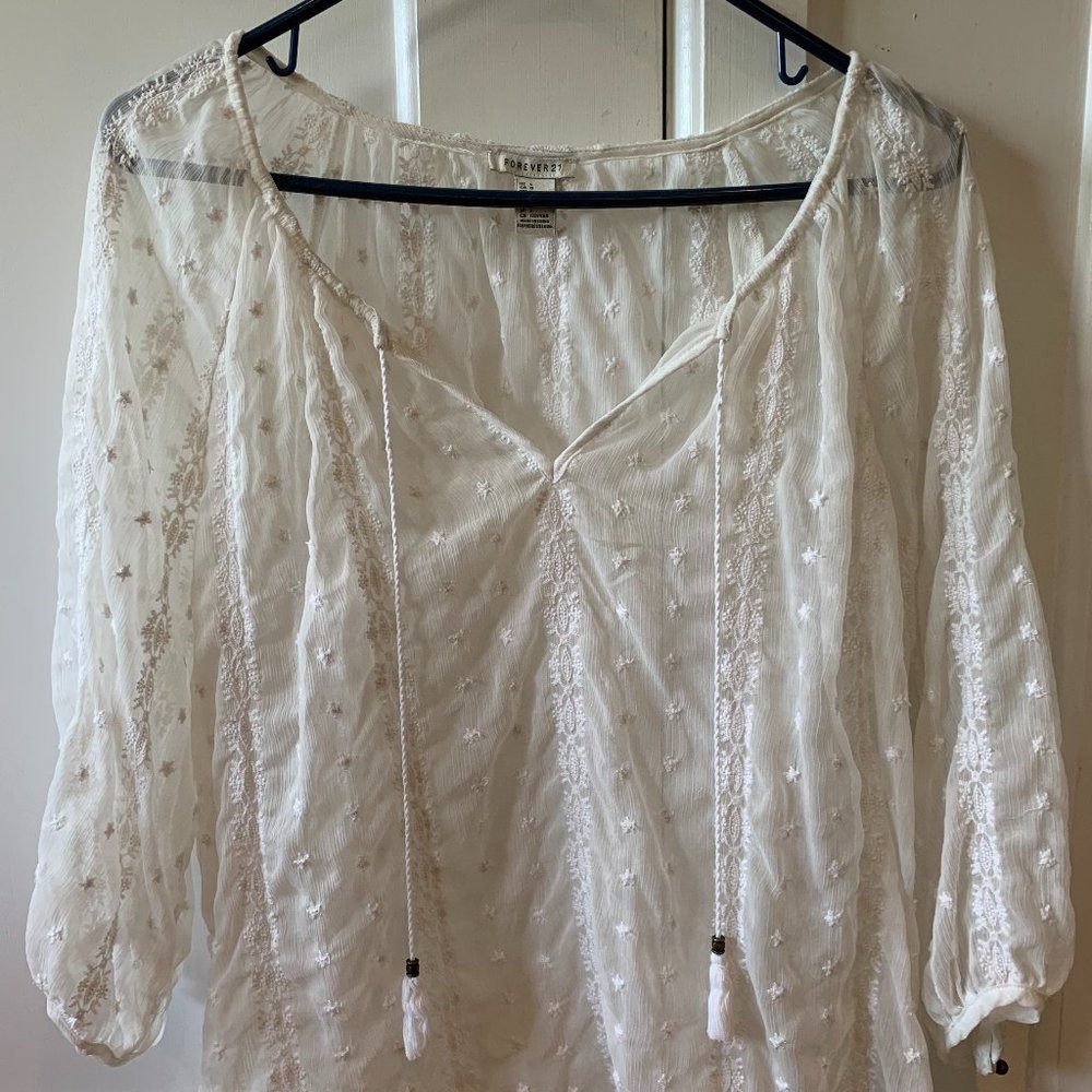 Forever 21 white, stitched blouse